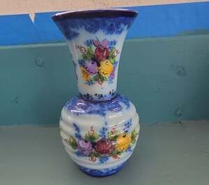 Vestal Alcobaca Portugal Hand Painted Floral Ceramic Pottery Vase